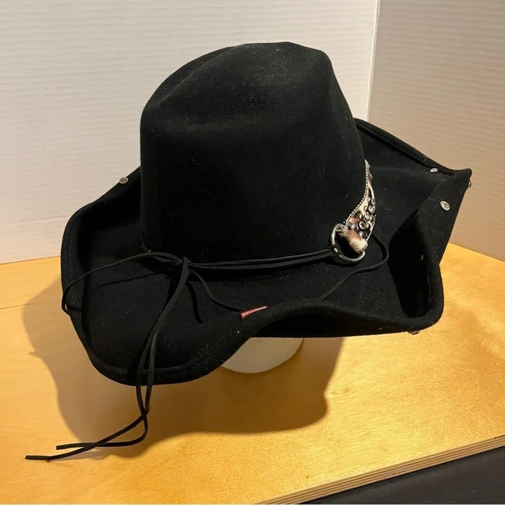 Bullhide Rodeo Cowgirl Hat Large Black Cheetah Animal Print Band Rhinestones